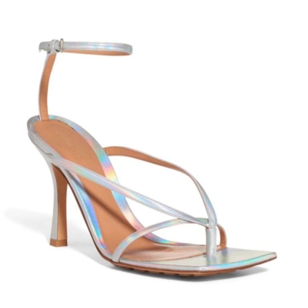 New Bottega Veneta Iridescent Silver Sandal Heels Size 36 (US 6)